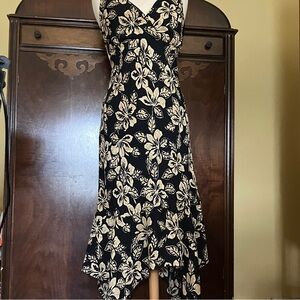 Jonathan Martin Black and Cream Floral Midi Dress